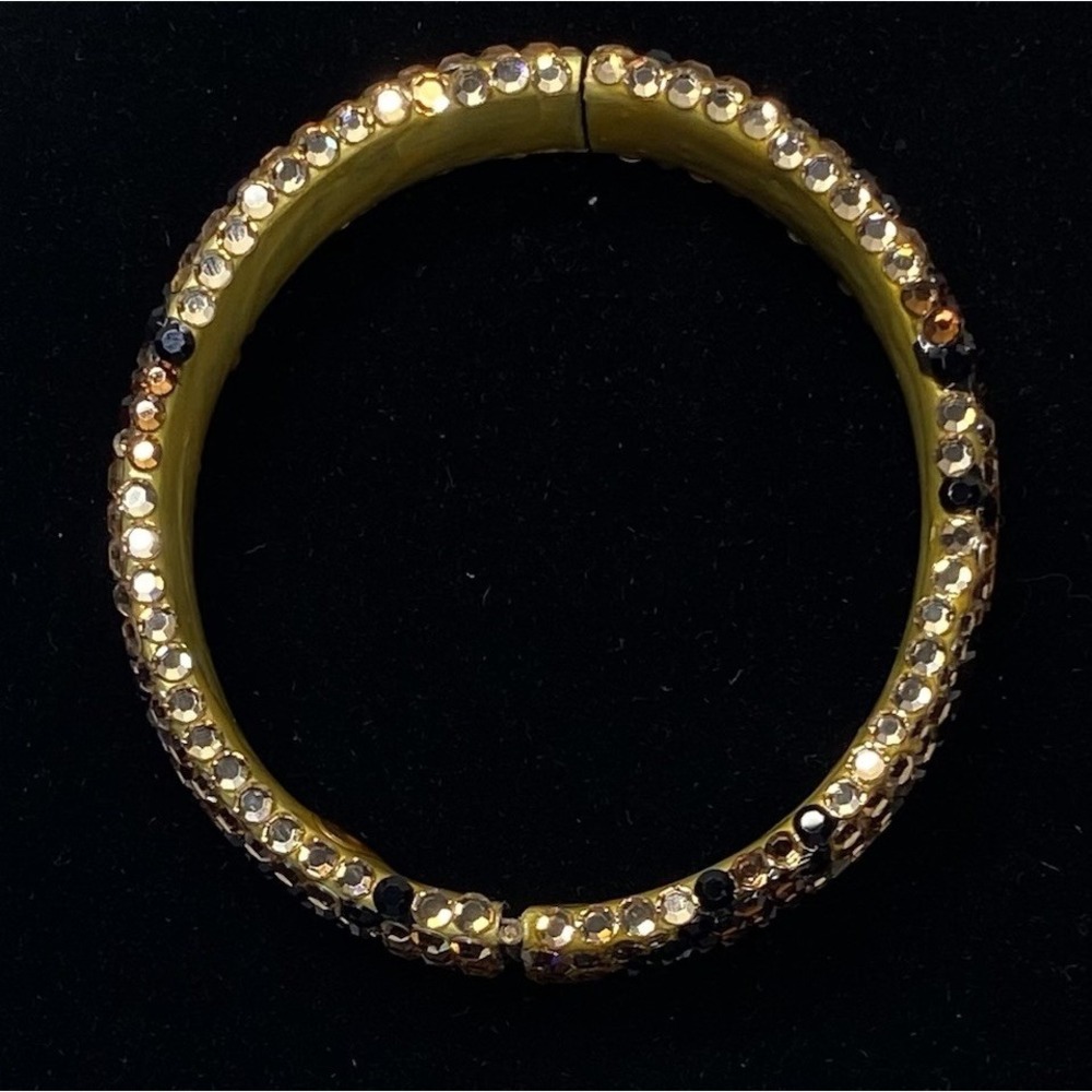 Vintage Richard Kerr Animal Print Bangle Bracelet Clamper Hinged Rhinestone Glam